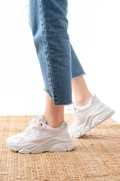 surkent SP-149 Pantofi sport casual din plasă cu șireturi, alb argintiu