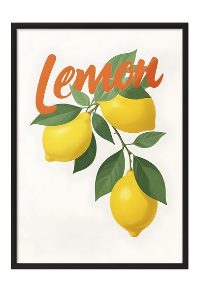 Postifull Pictură cu cadru negru, Lemon, Pictură de perete pentru bucătărie din seria Comfort, NR: 109126
