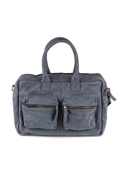 DUTCH-BAG حقيبة كمبيوتر محمول وحقيبة عمل من الجلد الطبيعي مقاس 17 بوصة مع حزام - أناقة في السفر ومكان العمل والمدرسة - أزرق داكن