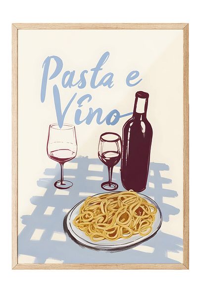 Postifull Pictură cu cadru din lemn, Tort E Vino, Pictură din lemn pentru bucătărie din seria Comfort, NR:109123