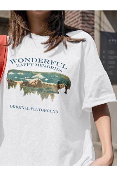 VBSVİBES Γυναικείο λευκό μπλουζάκι Oversize Wonderful printed