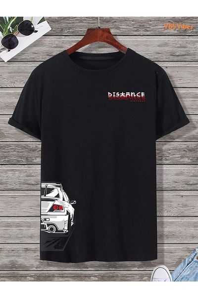 VBSVİBES Unisex Oversize Distance Printed Black T-shirt
