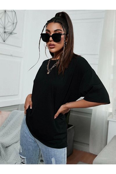 VBSVİBES Tricou negru oversize pentru femei