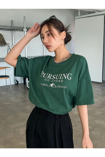 CLAYES Γυναικείο Μπλουζάκι Πράσινο Oversize Pursuing - Oversize Printed