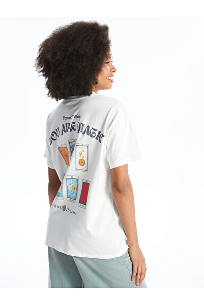 LC Waikiki Γυναικείο κοντομάνικο μπλουζάκι με στάμπα με λαιμόκοψη