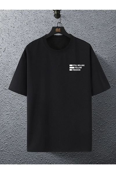 VBSVİBES Tricou tricotat cu imprimeu Still Follow Freedom, negru, supradimensionat