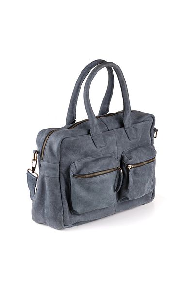 DUTCH-BAG حقيبة كمبيوتر محمول وحقيبة عمل من الجلد الطبيعي مقاس 17 بوصة مع حزام - أناقة في السفر ومكان العمل والمدرسة - أزرق داكن