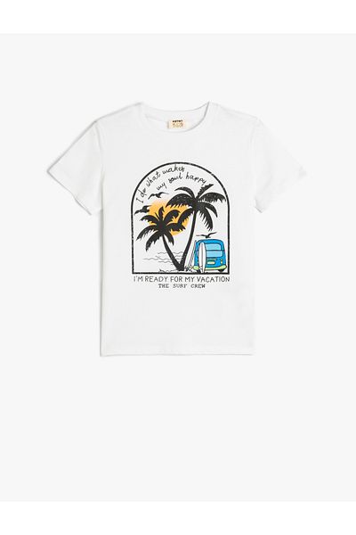 Koton Cotton Palm Printed Crew Neck Short Sleeve T-Shirt