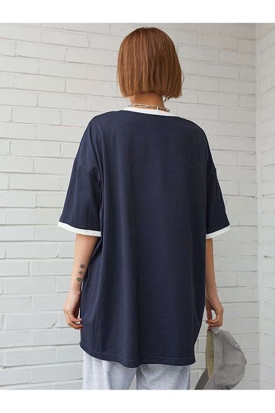 CLAYES Μπλουζάκι California Club Fragmented Single Jersey - Navy White Oversize κοντομάνικο μπλουζάκι με λαιμόκοψη