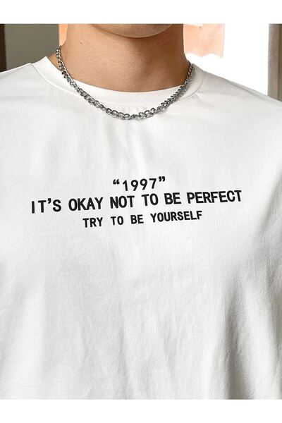 VBSVİBES Πλεκτό μπλουζάκι Unisex Λευκό Oversize 1977 Perfect Printed