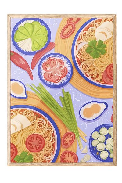 Postifull Ζωγραφική με ξύλινο πλαίσιο, Spaghetti Bolonese, Ξύλινη ζωγραφική κουζίνας Comfort Series, NO:109150