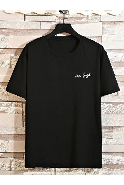 VBSVİBES تي شيرت محبوك مطبوع عليه فان جوخ باللون الأسود للجنسين