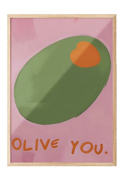 Postifull Ζωγραφική με ξύλινο πλαίσιο, Olive You, Ξύλινη ζωγραφική σειράς Comfort Kitchen, NO:109143