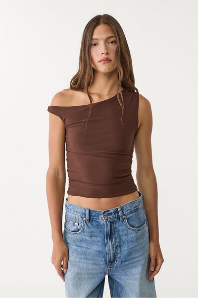 Stradivarius Asymmetric crop top with gathered detail