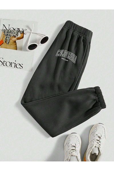 CLAYES California West Coast Sweatpants Jogger - Smoke Printed Rubber Leg High Waist