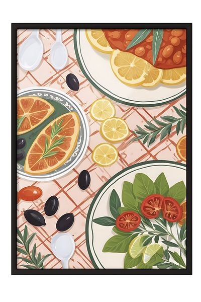 Postifull Black Framed Painting, Frutis with Vegs, Comfort Series Kitchen Wall Painting, No: 109154