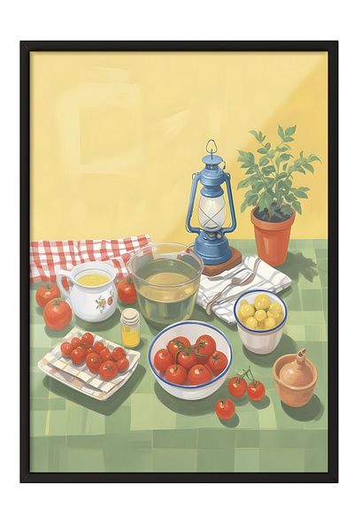 Postifull Pictură cu cadru negru, Picnic, Pictură de perete pentru bucătărie din seria Comfort, NR: 109139