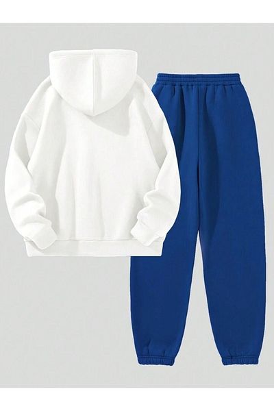 CLAYES Σετ φόρμας Los Angeles Λευκό φούτερ Sax Blue Jogger - Printed Oversize Raster Hooded