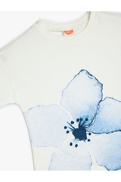 Koton Cotton Floral Printed Crew Neck Short Sleeve T-Shirt