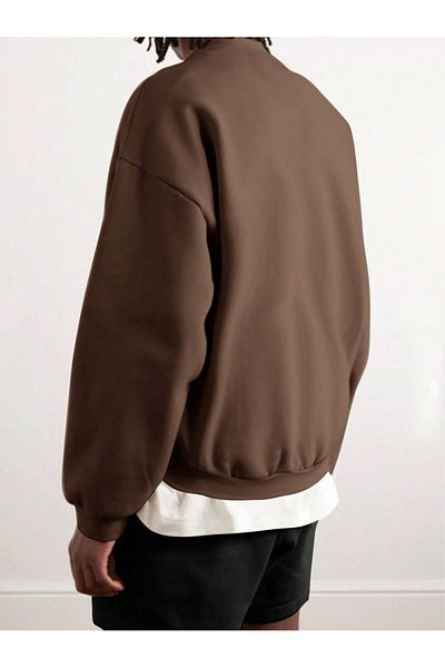 DUBU BUTİK Montana Helena Pattern Sweatshirt - Brown Printed Oversize Thick Winter Crew Neck