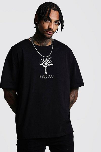 VBSVİBES Unisex Black Oversize Bad Vibes Printed Knitted T-shirt