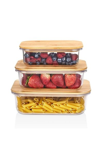 devigo حاوية تخزين ميكا كريستال بغطاء من الخيزران |   بلاستيك خالي من مادة BPA
