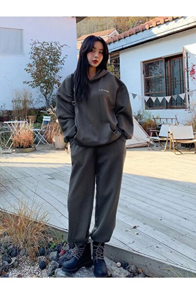 CLAYES Sunlight Written Φούτερ 2 τεμαχίων Φούτερ Jogger - Smoked Bottom Top Φούτερ Σετ Oversize Hooded