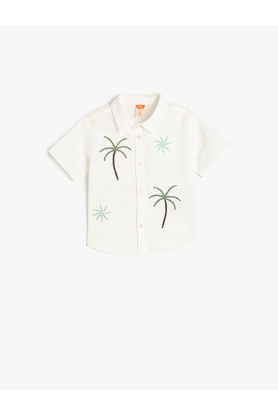 Koton Cotton Short Sleeve Palm Embroidery Detail Shirt
