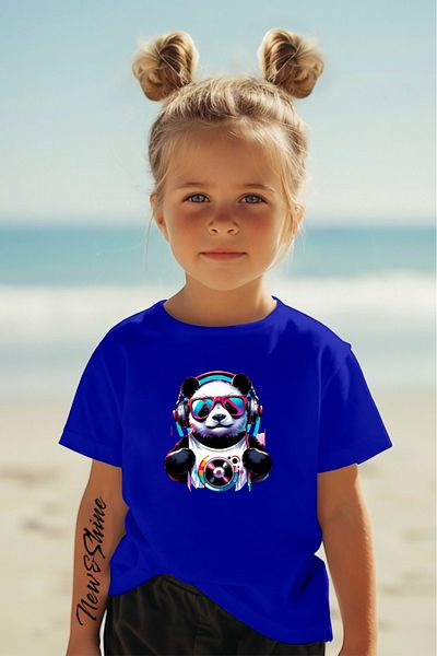 New Shine 1 tricou este un cadou pentru achiziții de 6 și mai sus în coș - Tricou supradimensionat pentru copii cu imprimeu Panda cu căști