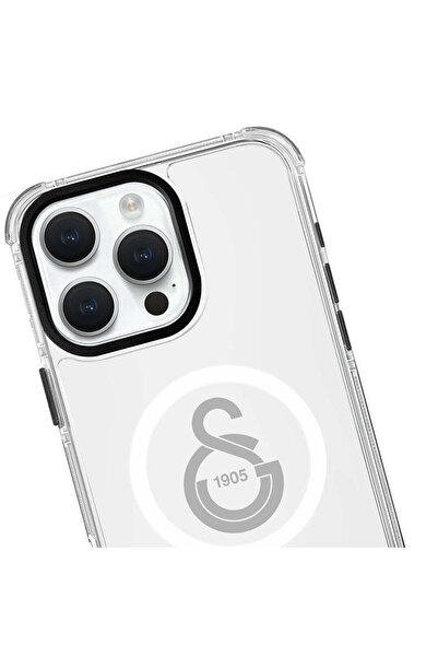 Galatasaray iPhone 16 Pro Uyumlu Galatasaray Tek Renk Gri Arma Magsafe Lisanslı Telefon Kılıfı