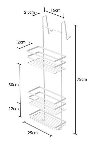 Teknotel Banyo Düzenleyici Şampuanlık Üç Katlı Duşakabine Asmalı Duş Rafı Beyaz Lm580