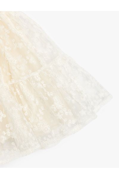 Koton Elastic Waist Lined Layered Midi Lace Tulle Skirt