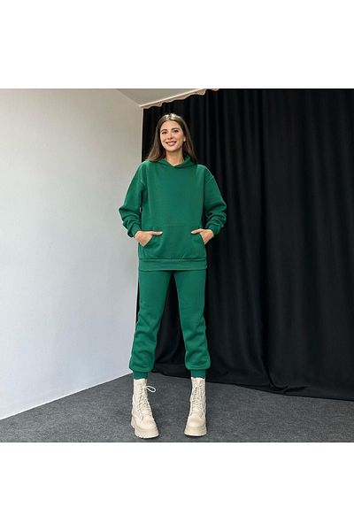 CLAYES Unprinted Sweatpants Set Sweatshirt Jogger - Green Oversize Raised Hooded