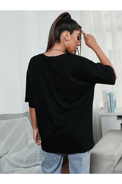 VBSVİBES Tricou negru oversize pentru femei
