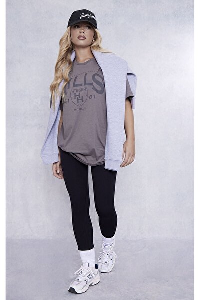 DUBU BUTİK Hidden Hills Single Jersey T-Shirt - Smoke Printed Oversize Crew Neck Short Sleeve T-Shirt