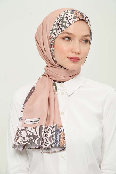 Madame Polo Digital Twil Shawl Multicolored Patterned Wrinkle-Free Non-Slip 75X180 cm