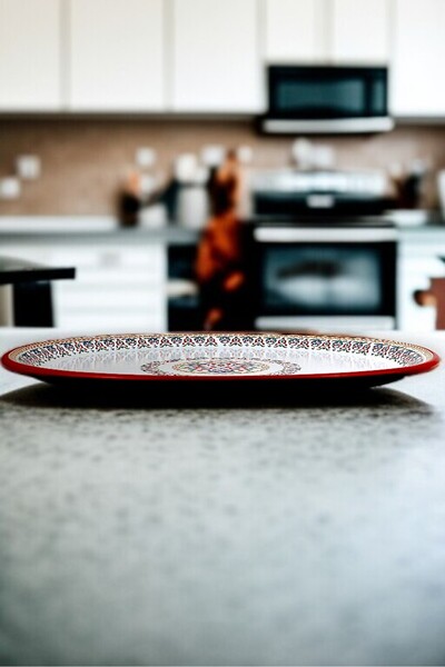 İnci Emaye رقم 70 أدوات مائدة صينية مطلية بالمينا، صينية تقديم الطعام، طاولة أرضية زنك ~68 سم