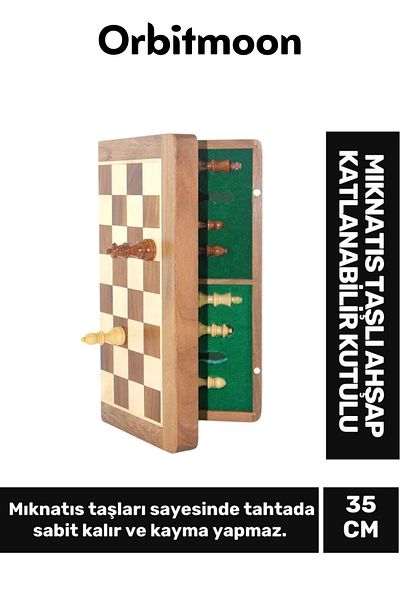 Orbitmoon Premium Series Wooden Decorative Strategy Intelligence Magnet Stone Foldable Boxed Chess Game 35 cm
