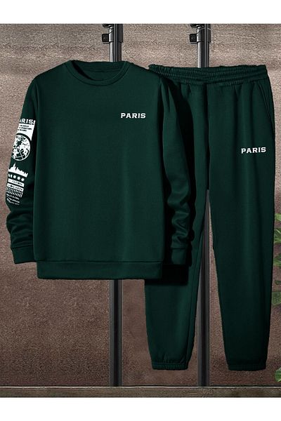 VBSVİBES Set de trening verde cu decolteu, de jos, de sus, combinat Paris