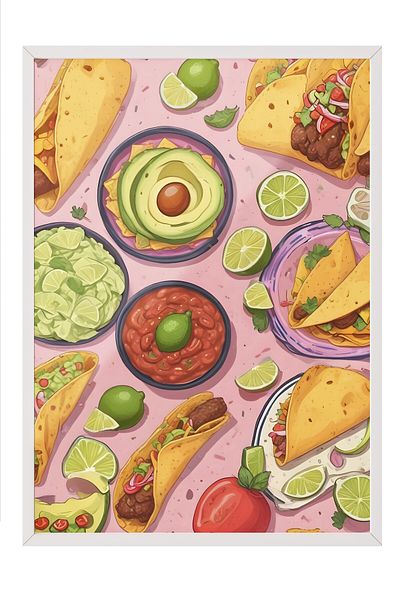 Postifull White Framed Painting, Taco Table, Comfort Series Kitchen Wall Painting, No: 109149