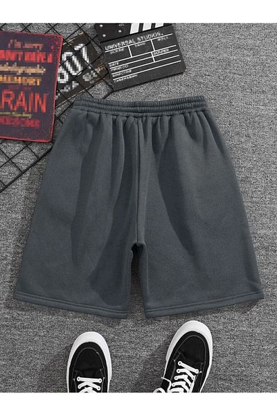 DUBU BUTİK Solid Color Combed Cotton Shorts - Smoked Unprinted Short Uncorded
