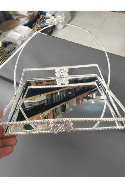 kurt41 lüx  kare Aynalı Kelebek Tutmalı Sepet Sunumluk ve peçetelik seti