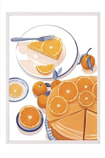 Postifull White Framed Painting, Orange Slices, Comfort Series Kitchen Wall Painting, No:109130