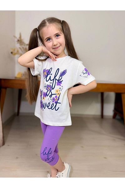 Canlook Life Flower Printed Capri Girl's Suit