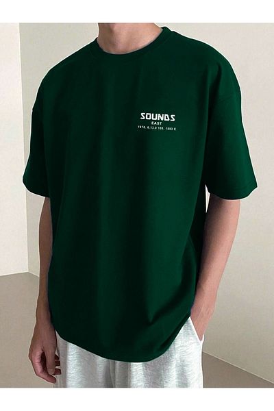 VBSVİBES Tricou tricotat cu imprimeu mare Nefti verde pentru bărbați