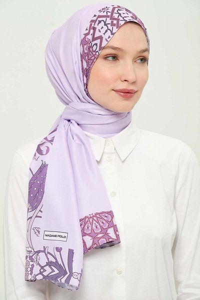 Madame Polo Digital Twil Shawl Multicolor Patterned Wrinkle-Free Non-Slip 75X180 cm