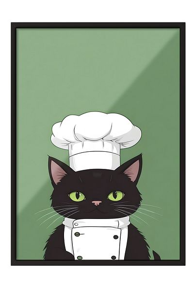 Postifull Pictură cu cadru negru, Chef Cat, Pictură de perete pentru bucătărie din seria Comfort, NR:109147