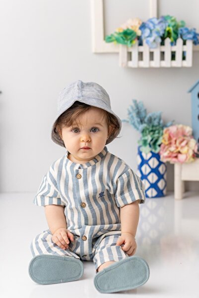 Mininio Baby Boy Short Sleeve Muslin Romper - Indigo