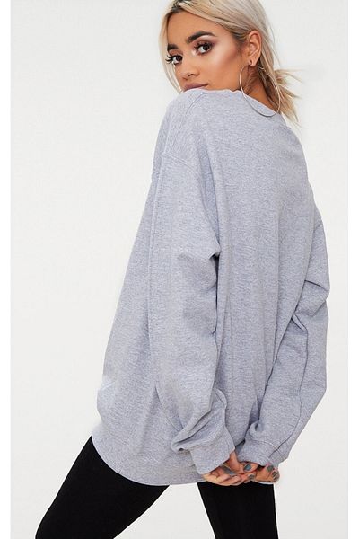 DUBU BUTİK California West Coast Letter Sweatshirt - Gray Printed Oversize Crew Neck