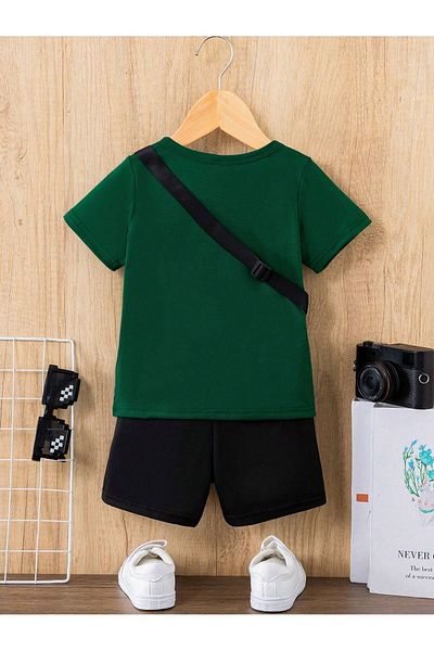 DUBU BUTİK Smiling Face Printed Children's Team Nefti T-shirt Black Shorts Girl Boy Crew Neck Bag None in My Team